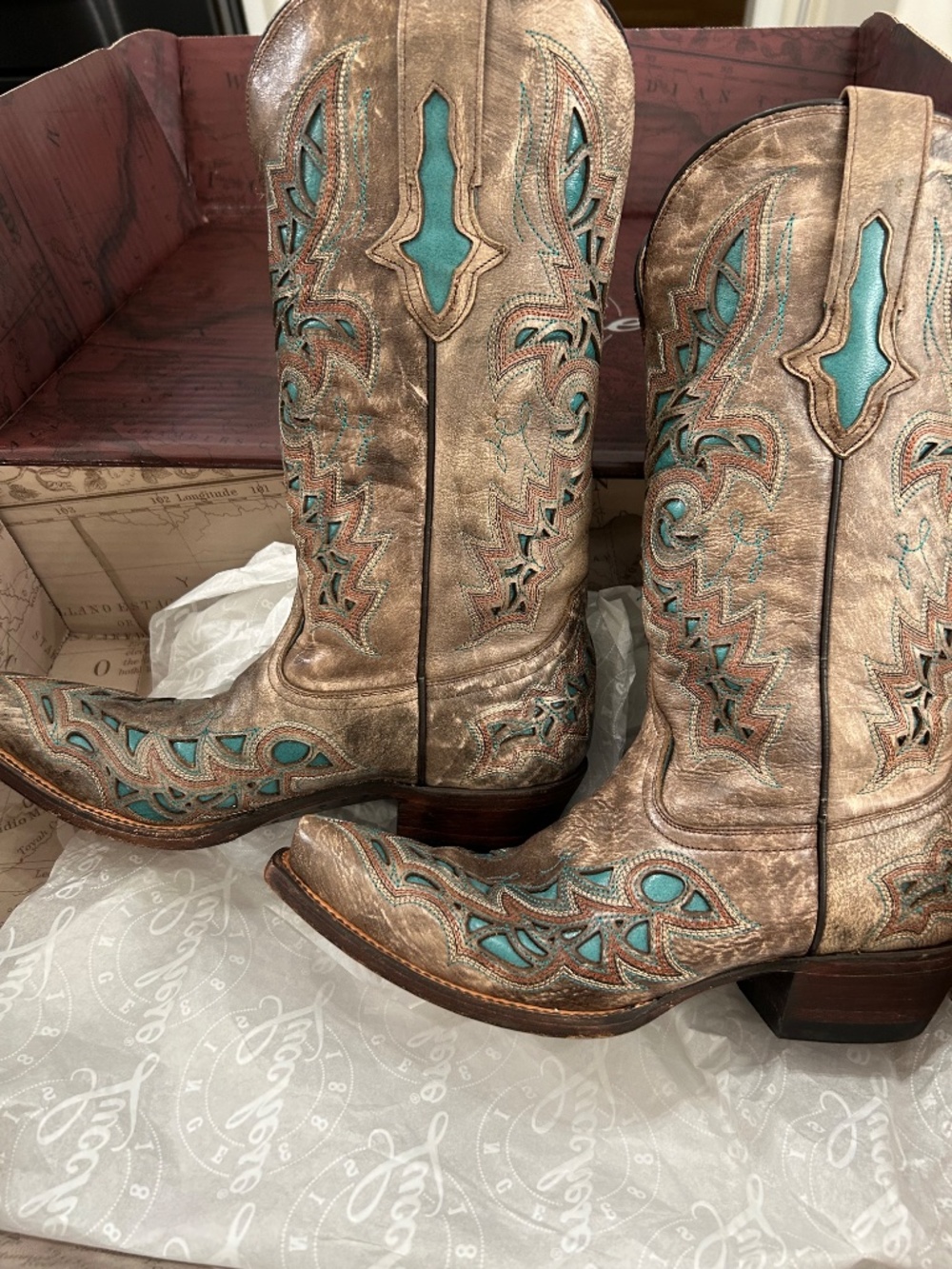 Lucchese Desert Plato M3571 Turquoise Inlay Women's Boots 7B - Picture 4 of 6